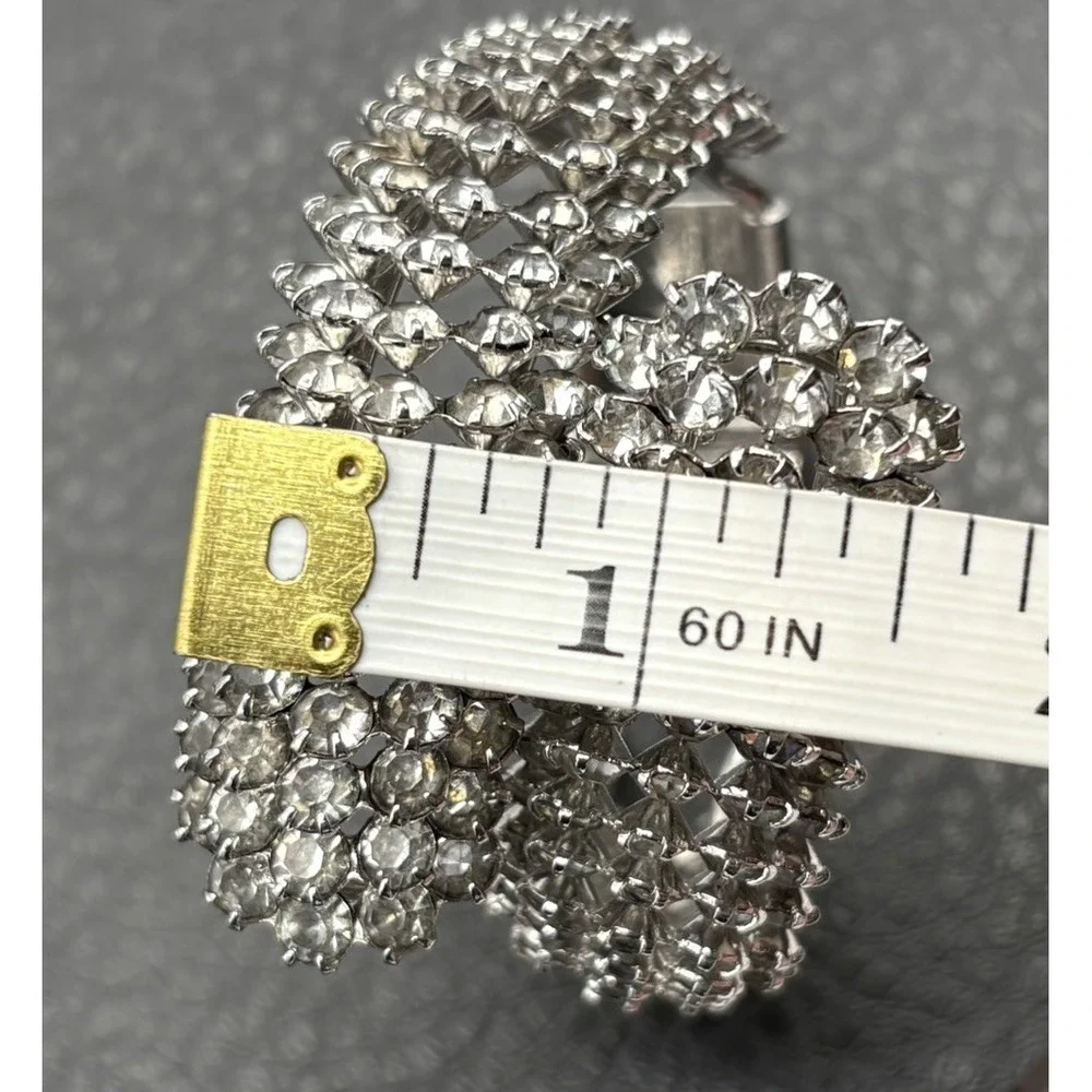Clear Rhinestone Encrusted Bangle Bracelet Prong Set Clamper Style 6